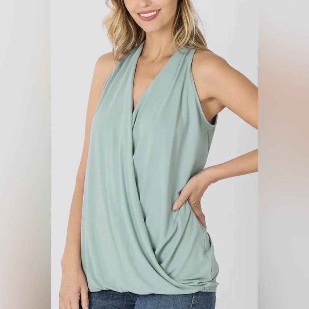 Zenana- Surplice Sleeveless Top- Small